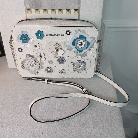 Michael Kors Handbags - Michael Kos Jet Set Travel Floral Embellished Crossbody Bag